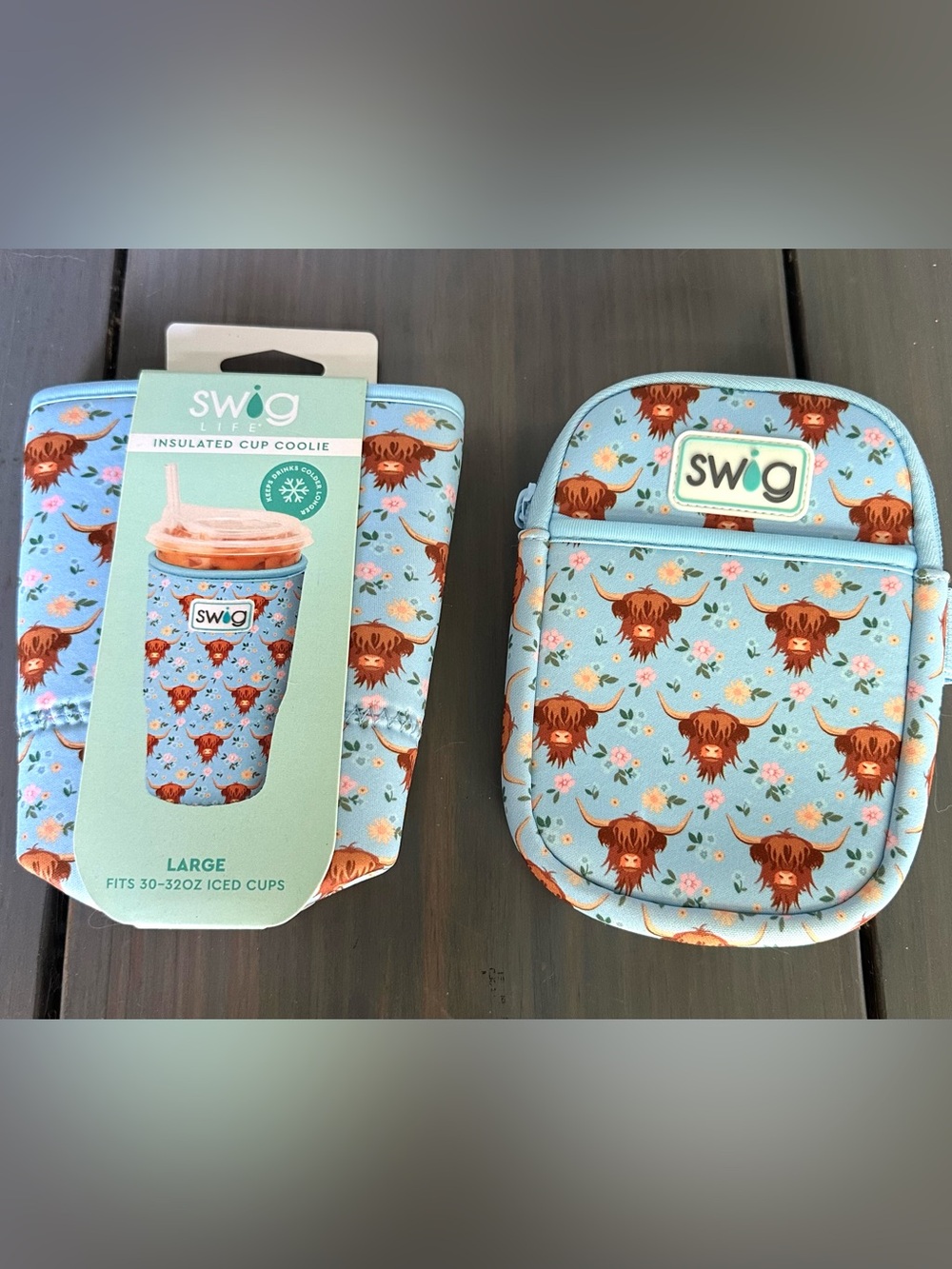New Swig Insulated Cup Coolie & Mug Pouch-Highland Cow Print